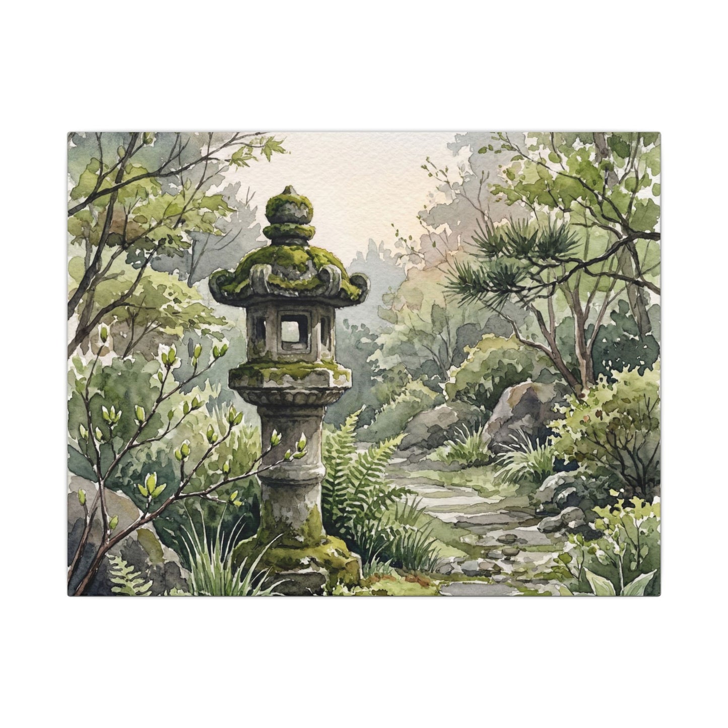 Neutral Stone Lantern Canvas Art - Watercolor Japandi Art Print