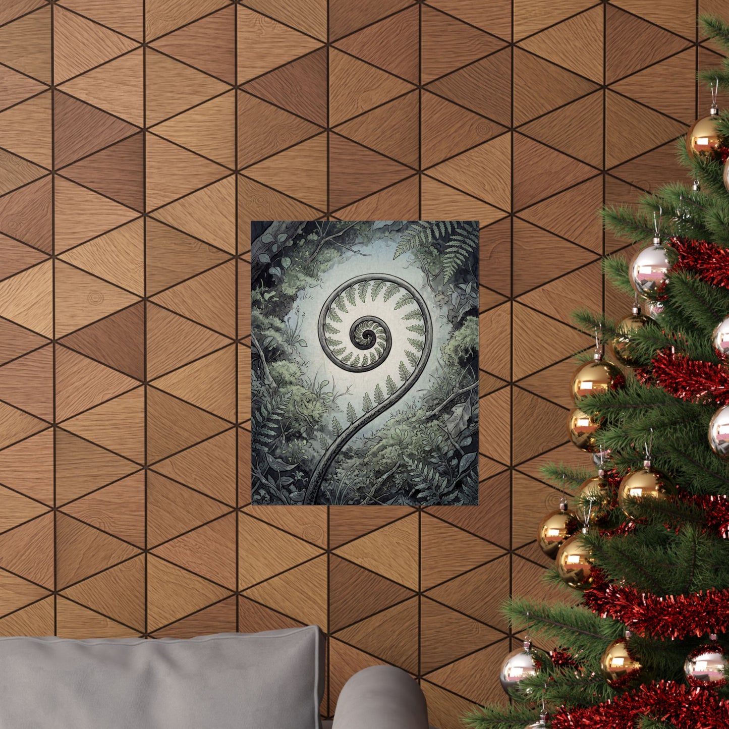 Contemplative Fern Unfurling Wall Art Print - Ukiyo E Inspired Zen
