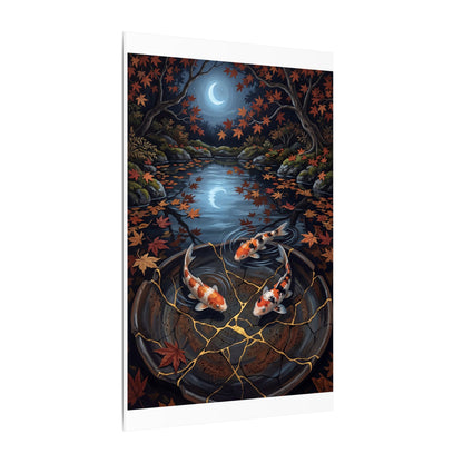 Koi Pond Canvas Art | Autumn Kintsugi Gold Repair Art