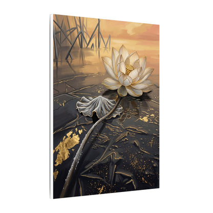 Kintsugi Lotus Flower in Golden Hour | Gold Vein Canvas Art