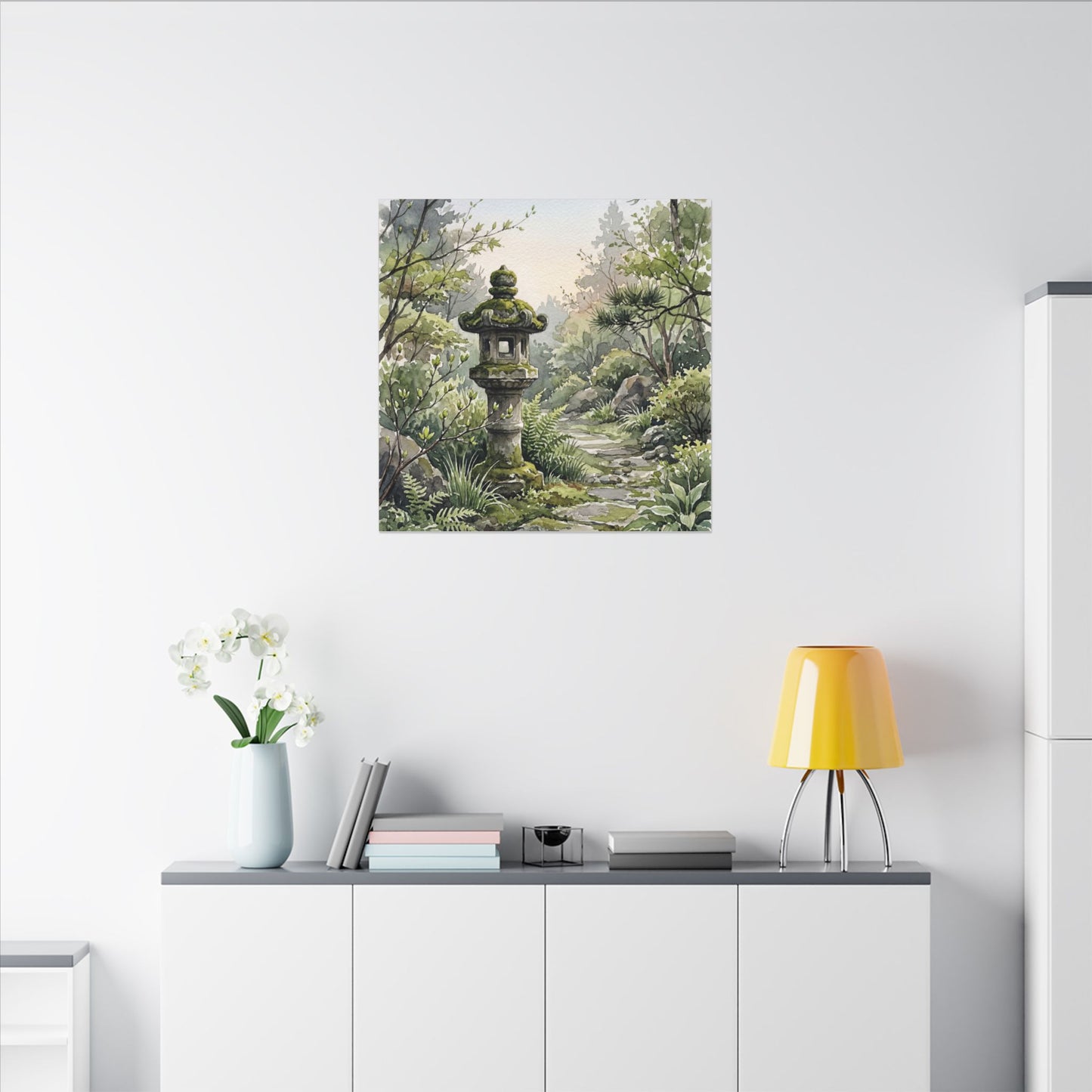 Neutral Stone Lantern Canvas Art - Watercolor Japandi