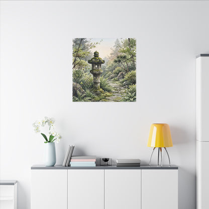 Neutral Stone Lantern Canvas Art - Watercolor Japandi