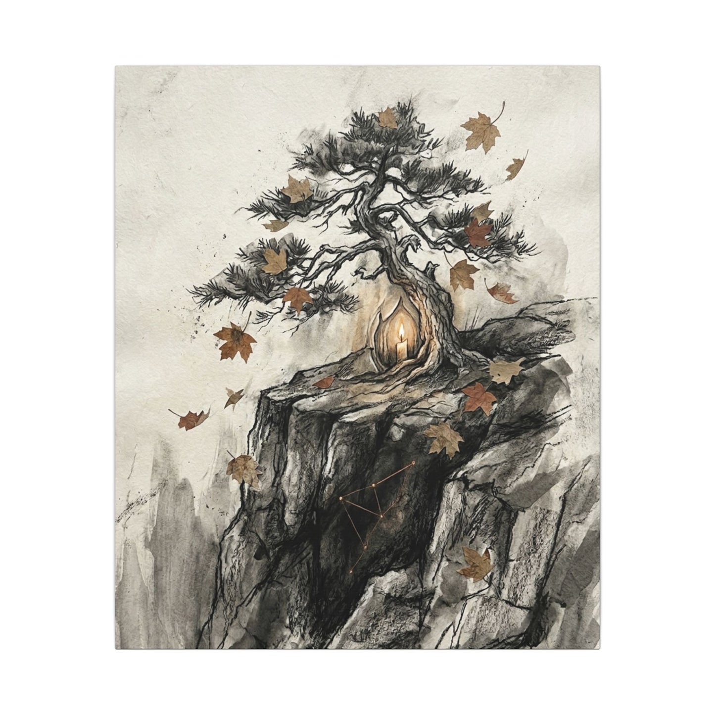 Pine Tree Autumn Canvas Art | Japandi Earthy Design