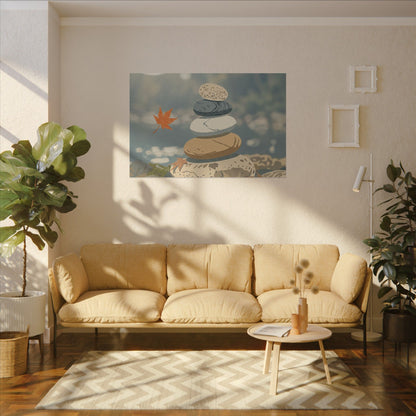 Warm River Stones Canvas Art - Japanese Pattern Japandi