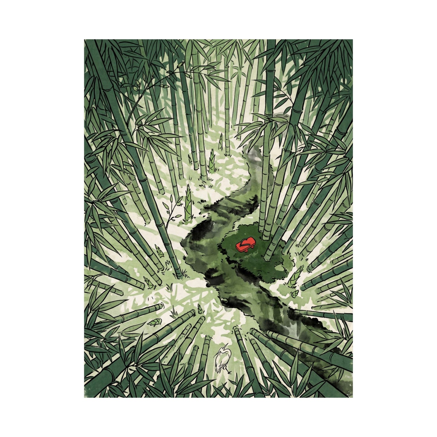 Zen Bamboo Grove in Overcast | Ukiyo E Inspired Wall Art Print
