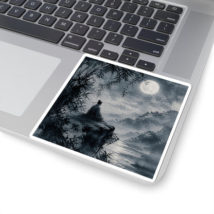 Zen Ink Brushstroke in Moonlight | Sumi E Sticker
