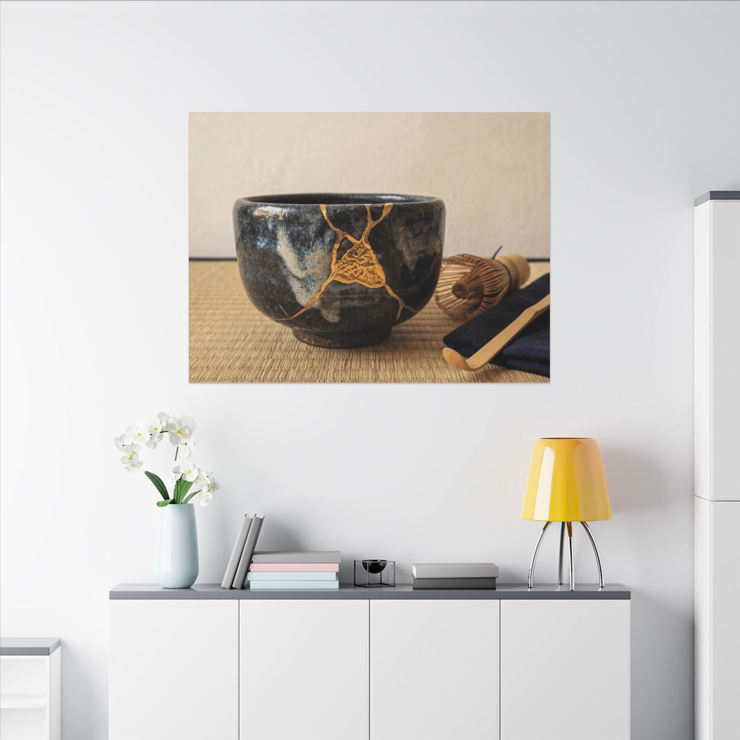 Kanso Tea Ceremony Canvas Art - Kintsugi Gold Vein