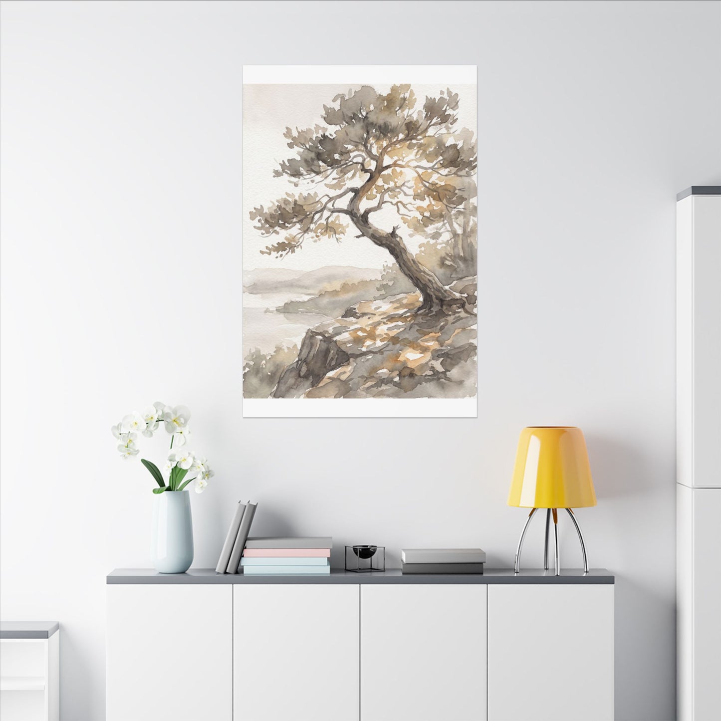 Pine Tree Watercolor Canvas Art | Elegant Japandi Art