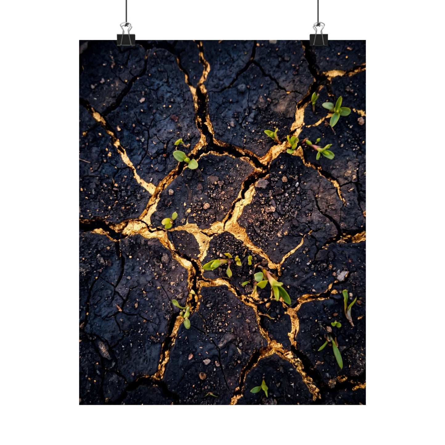 Healing Cracked Earth Wall Art Print - Crackle Gold Kintsugi