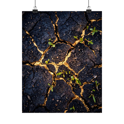 Healing Cracked Earth Wall Art Print - Crackle Gold Kintsugi