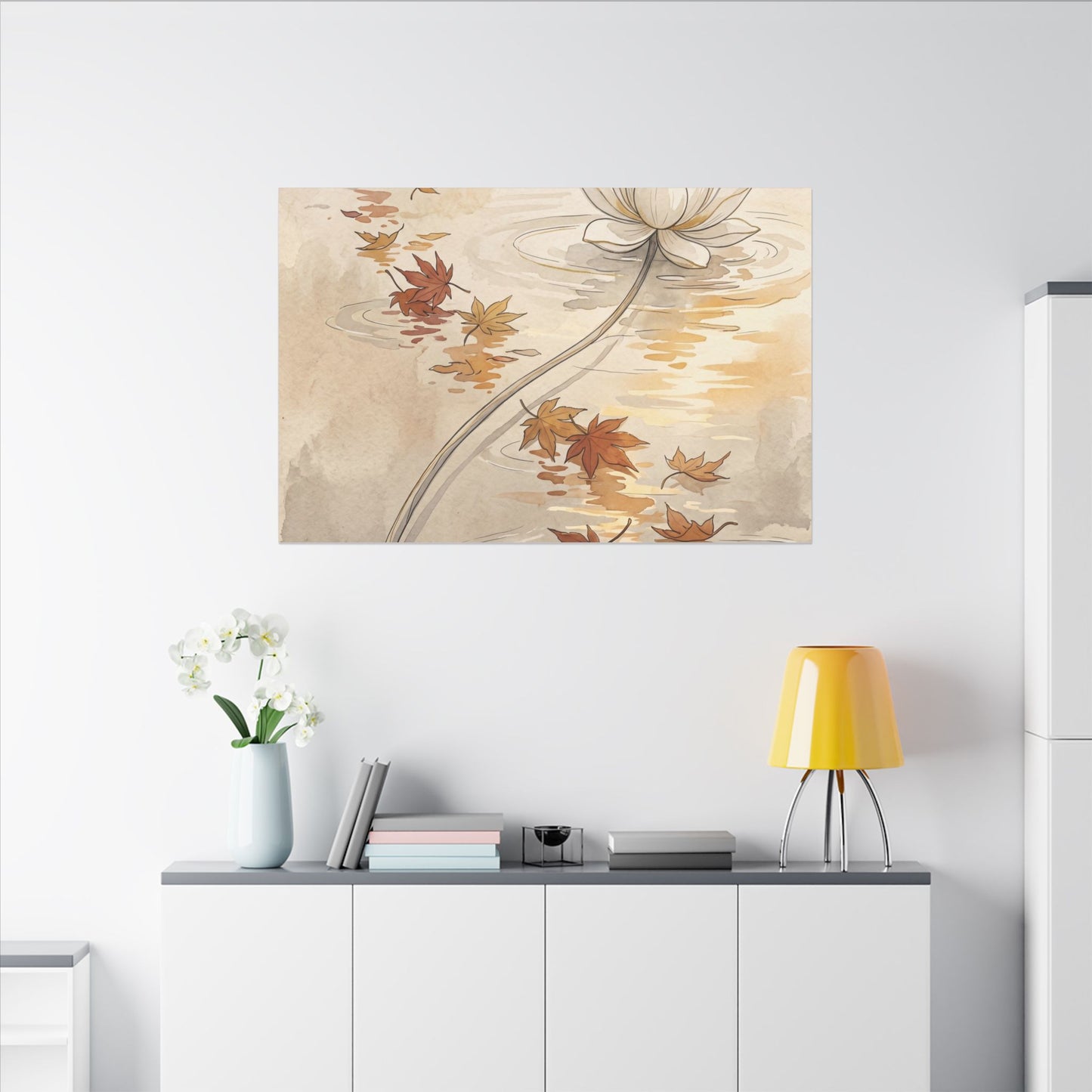 Lotus Flower Canvas Art | Autumn Japandi Minimal Line Art