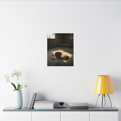 Dark Japandi Tea Ceremony in Golden Hour | Moody Minimal Canvas Art