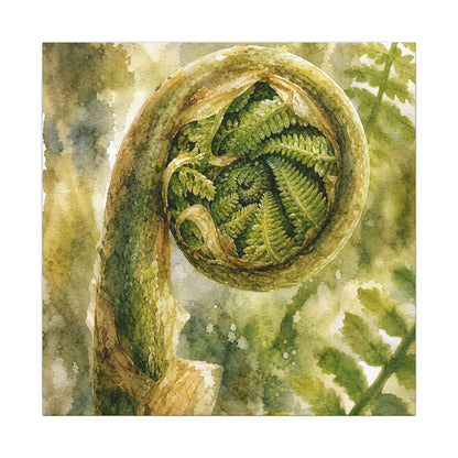 Japandi Fern Unfurling in Dappled | Watercolor Canvas Art