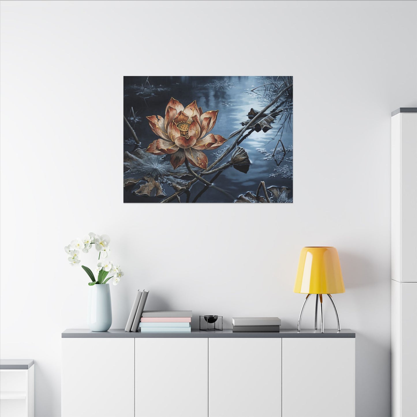 Winter Lotus Flower Broken Beauty Canvas Art | Healing Decor