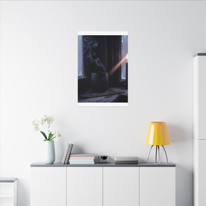 Incense Smoke Winter Canvas Art | Dark Japandi Sophisticated Design