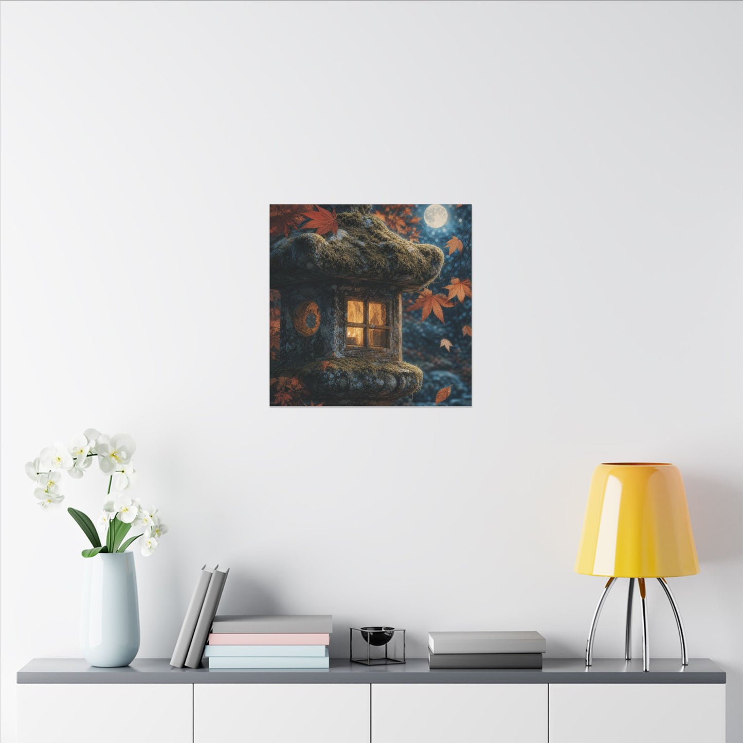 Autumn Stone Lantern Forest Whimsy Canvas Art | Earthy Decor