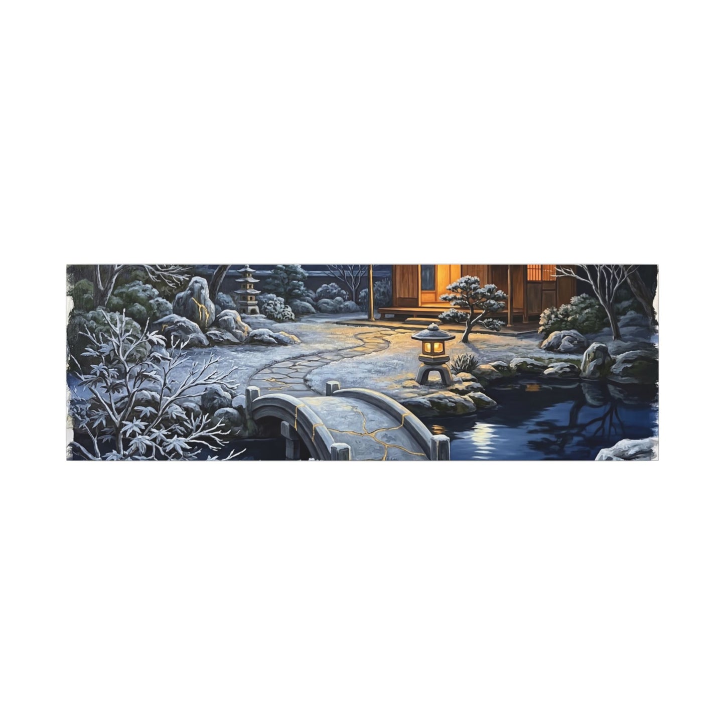 Moonlit Garden Winter Canvas Art | Kintsugi Artful Design