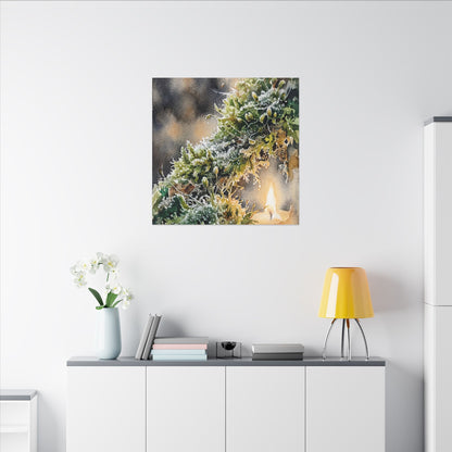 Winter Moss Close Up Watercolor Canvas Art | Neutral Decor