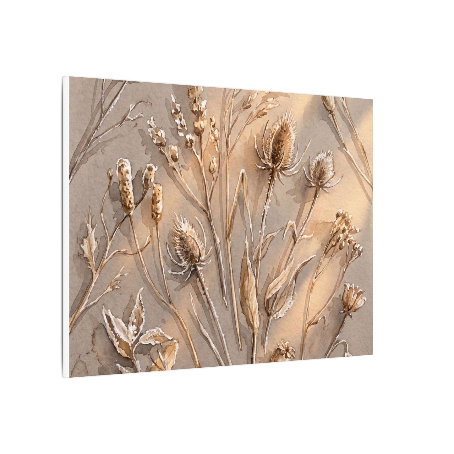Japandi Dried Flowers in Golden Hour | Watercolor Canvas Art