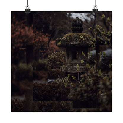 Stone Lantern Shadow Zen Wall Art Print | Luxurious Dark Japandi Art