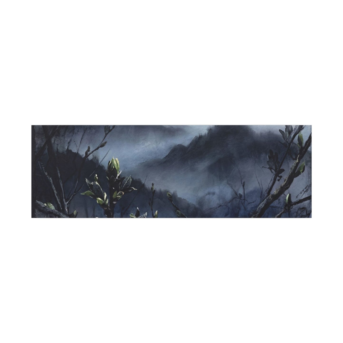 Mountain Mist Spring Canvas Art | Dark Japandi Atmospheric Design