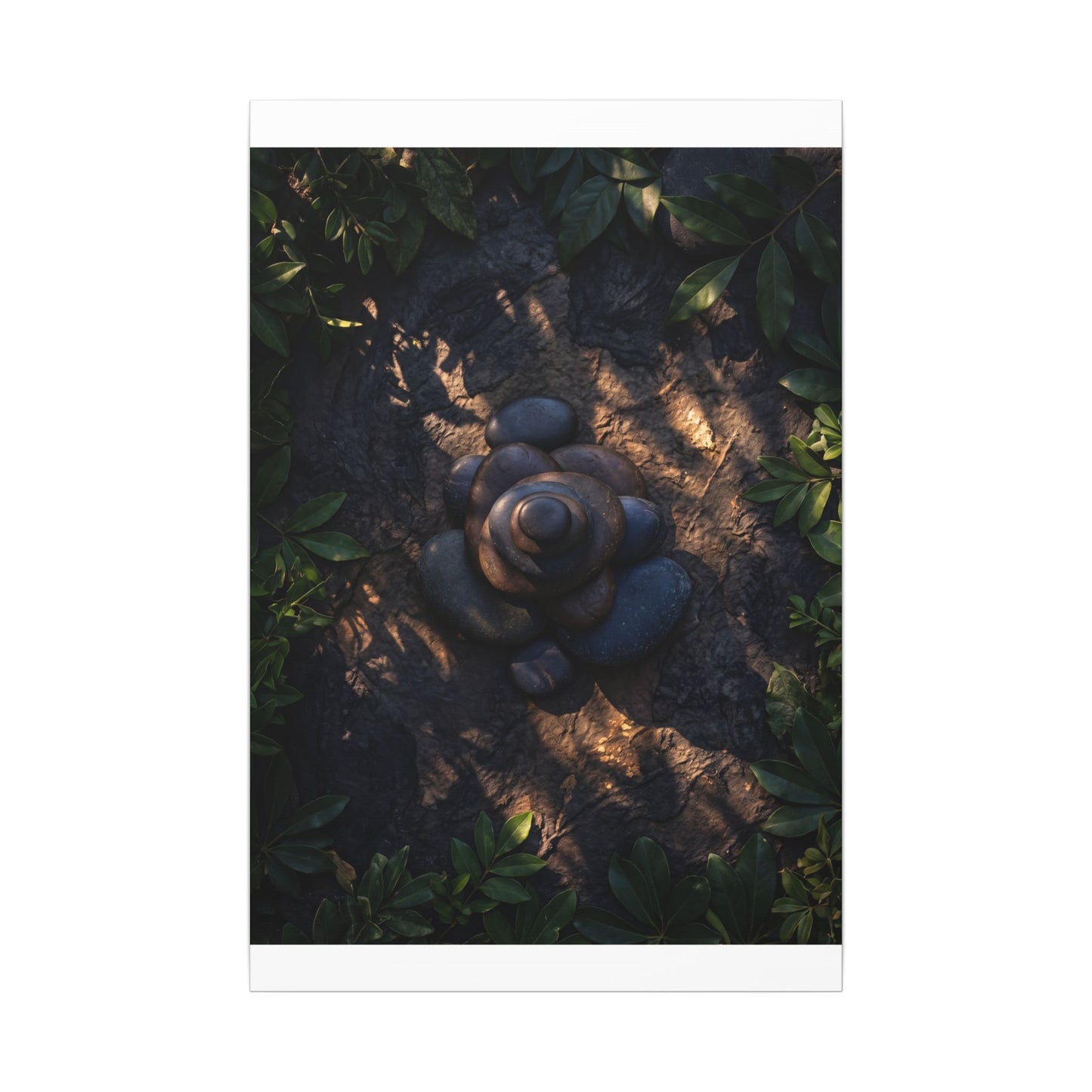 Ma River Stones Canvas Art - Dark Japandi Dark Texture