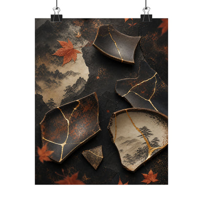 Broken Pottery Wall Art Print | Autumn Kintsugi Gold Vein Art