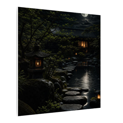 Moonlit Garden Shadow Zen Canvas Art | Sophisticated Dark Japandi Art