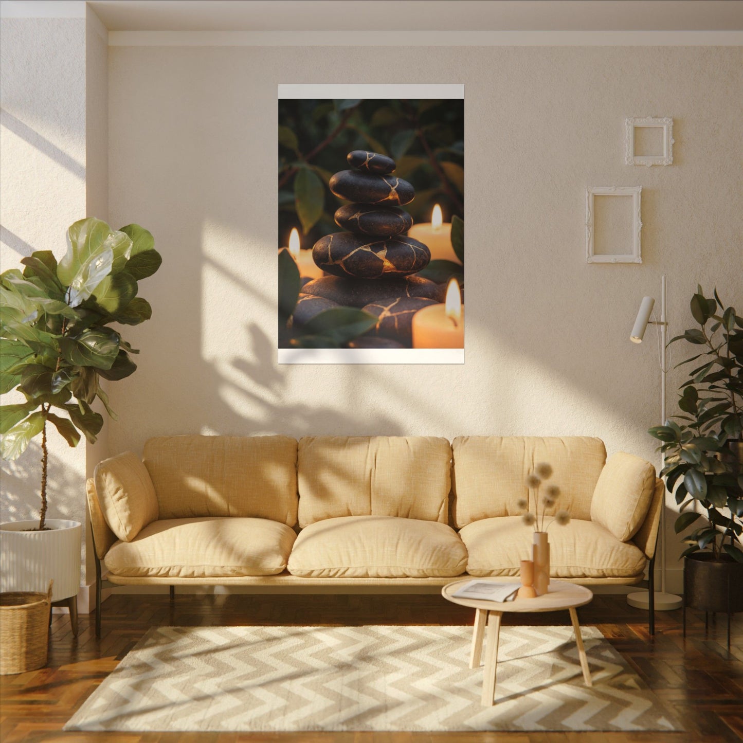 Summer River Stones Gold Vein Canvas Art | Philosophical Decor