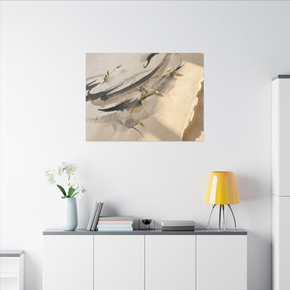 Ink Brushstroke Watercolor Canvas Art | Neutral Japandi Art
