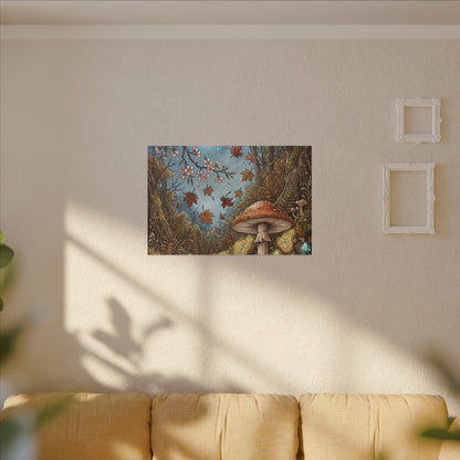 Autumn Cherry Blossom Mushroom Illustration Canvas Art | Enchanting Decor