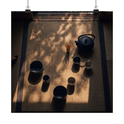 Golden Hour Tea Ceremony Wall Art Print - Dark Japandi Shibui