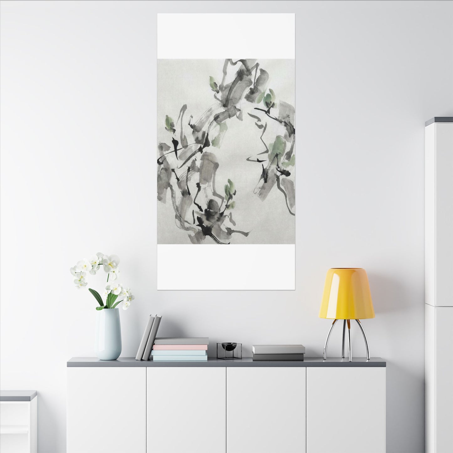 Zen Ink Brushstroke in Overcast | Sumi E Canvas Art