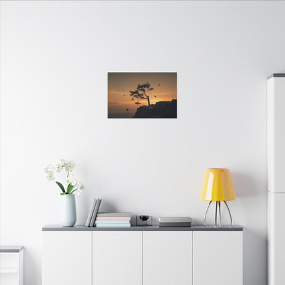 Dark Japandi Pine Tree in Golden Hour | Moody Minimal Canvas Art