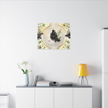 Zen Rock Garden in Golden Hour | Sumi E Canvas Art