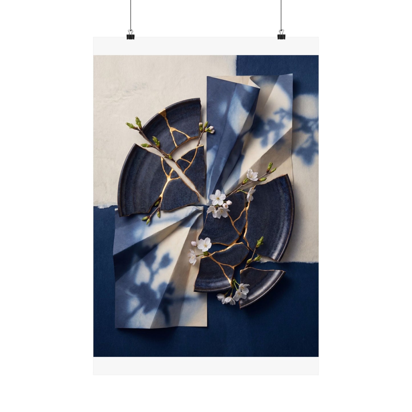 Kintsugi Paper Fold in Moonlight | Gold Repair Wall Art Print