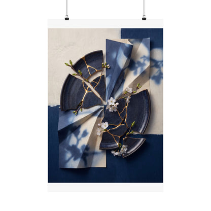 Kintsugi Paper Fold in Moonlight | Gold Repair Wall Art Print