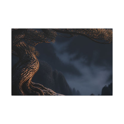 Bold Pine Tree Canvas Art - Shadow Zen Dark Japandi