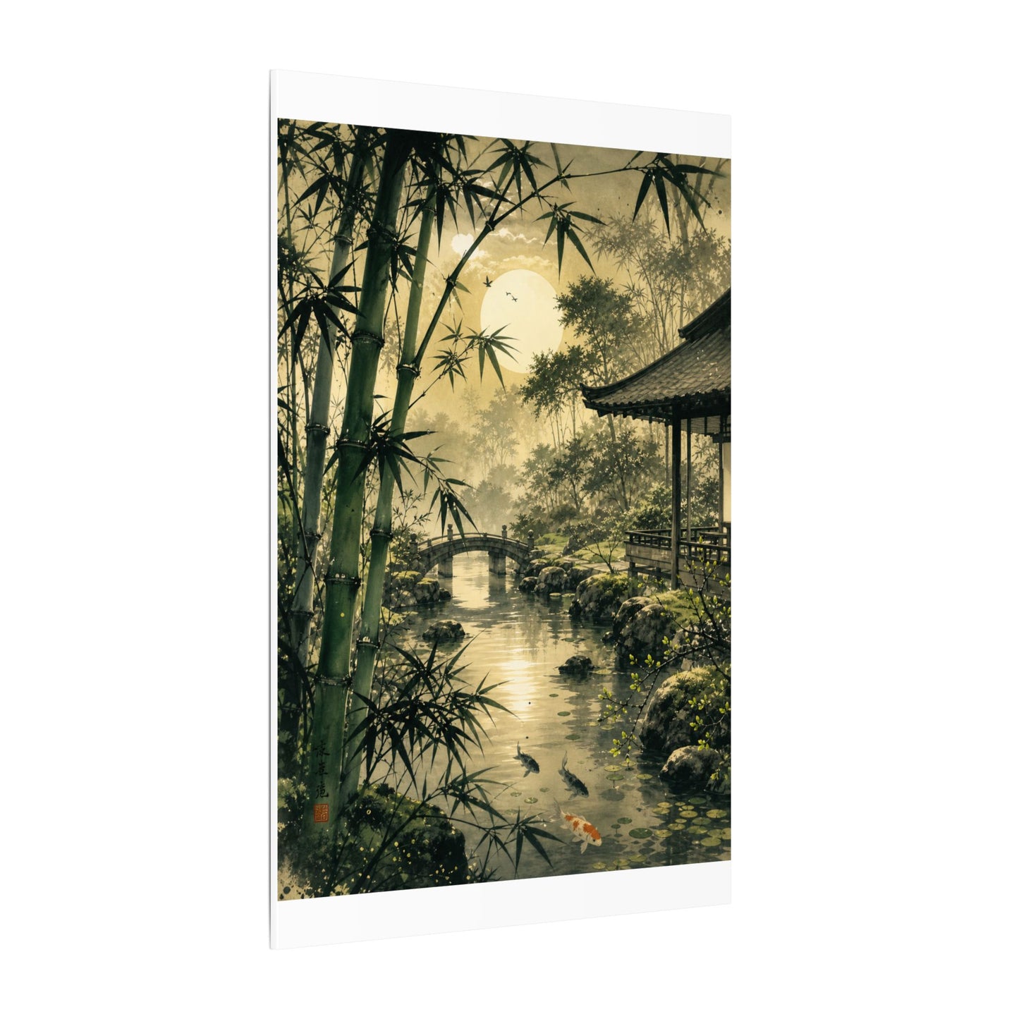 Moonlit Garden Sumi E Canvas Art | Calm Zen Art