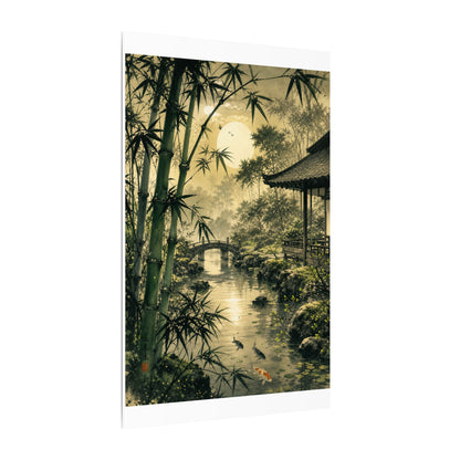 Moonlit Garden Sumi E Canvas Art | Calm Zen Art