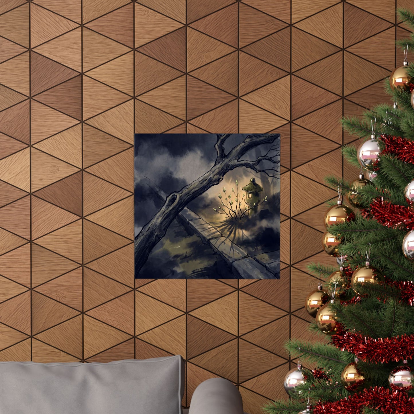 Golden Hour Moonlit Garden Wall Art Print - Dark Japandi Datsuzoku
