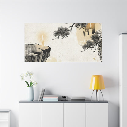 Japandi Pine Tree in Candlelight | Japanese Pattern Canvas Art
