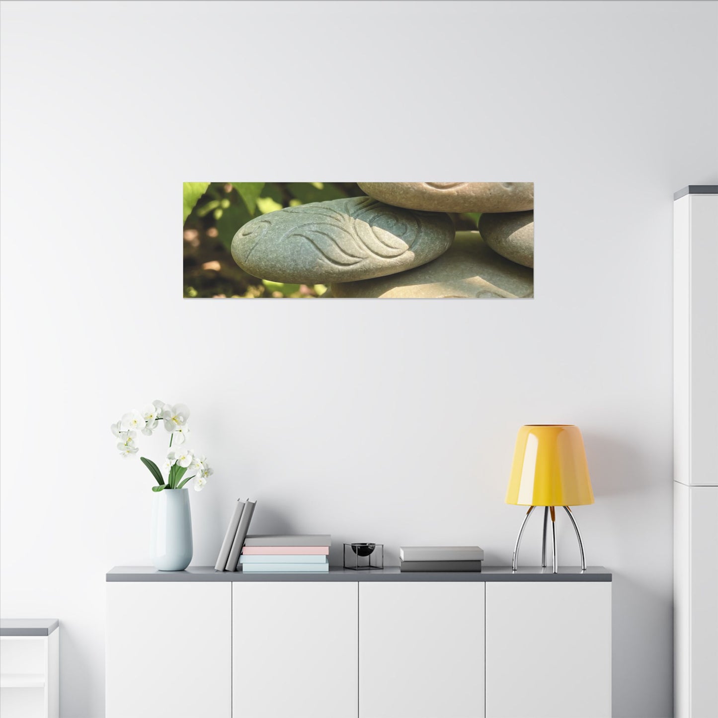 River Stones Summer Canvas Art | Japandi Earthy Design