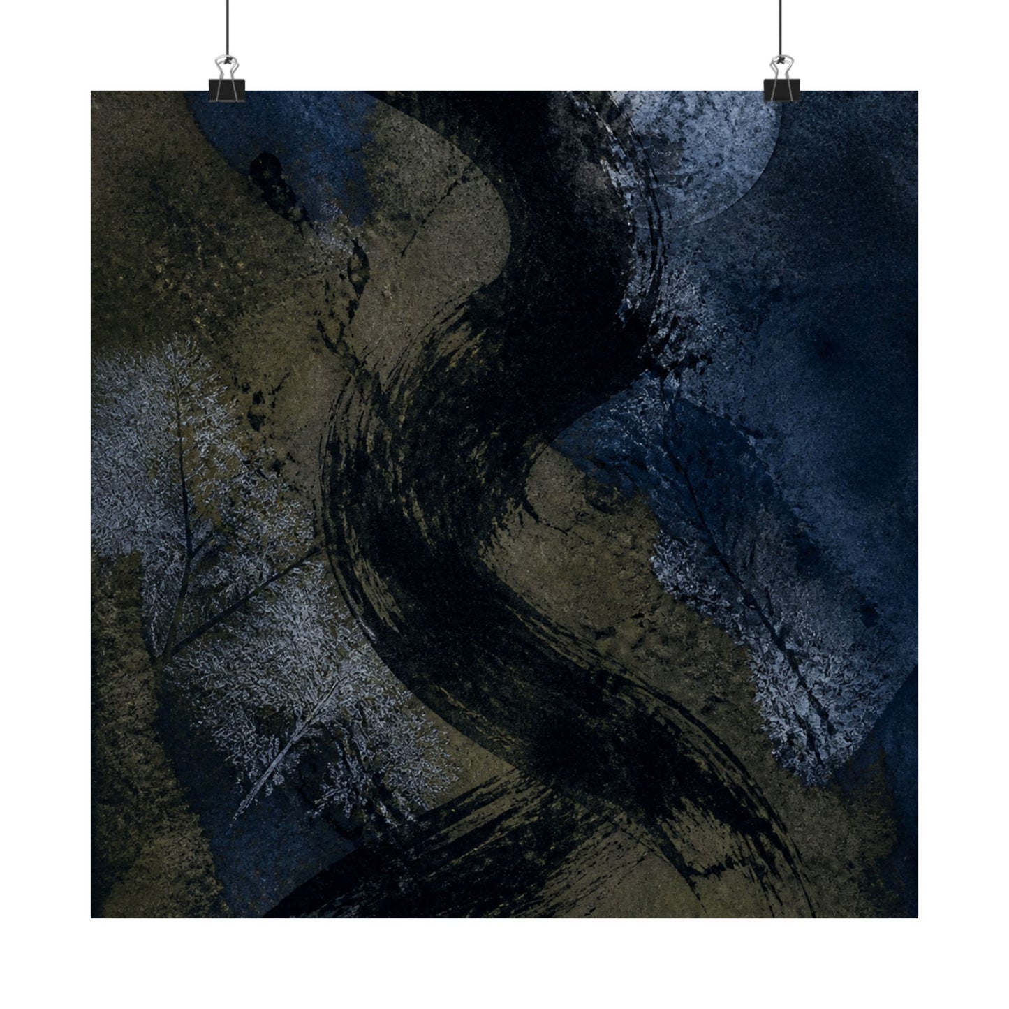 Ink Brushstroke Winter Wall Art Print | Dark Japandi Atmospheric Design
