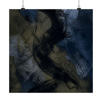 Ink Brushstroke Winter Wall Art Print | Dark Japandi Atmospheric Design