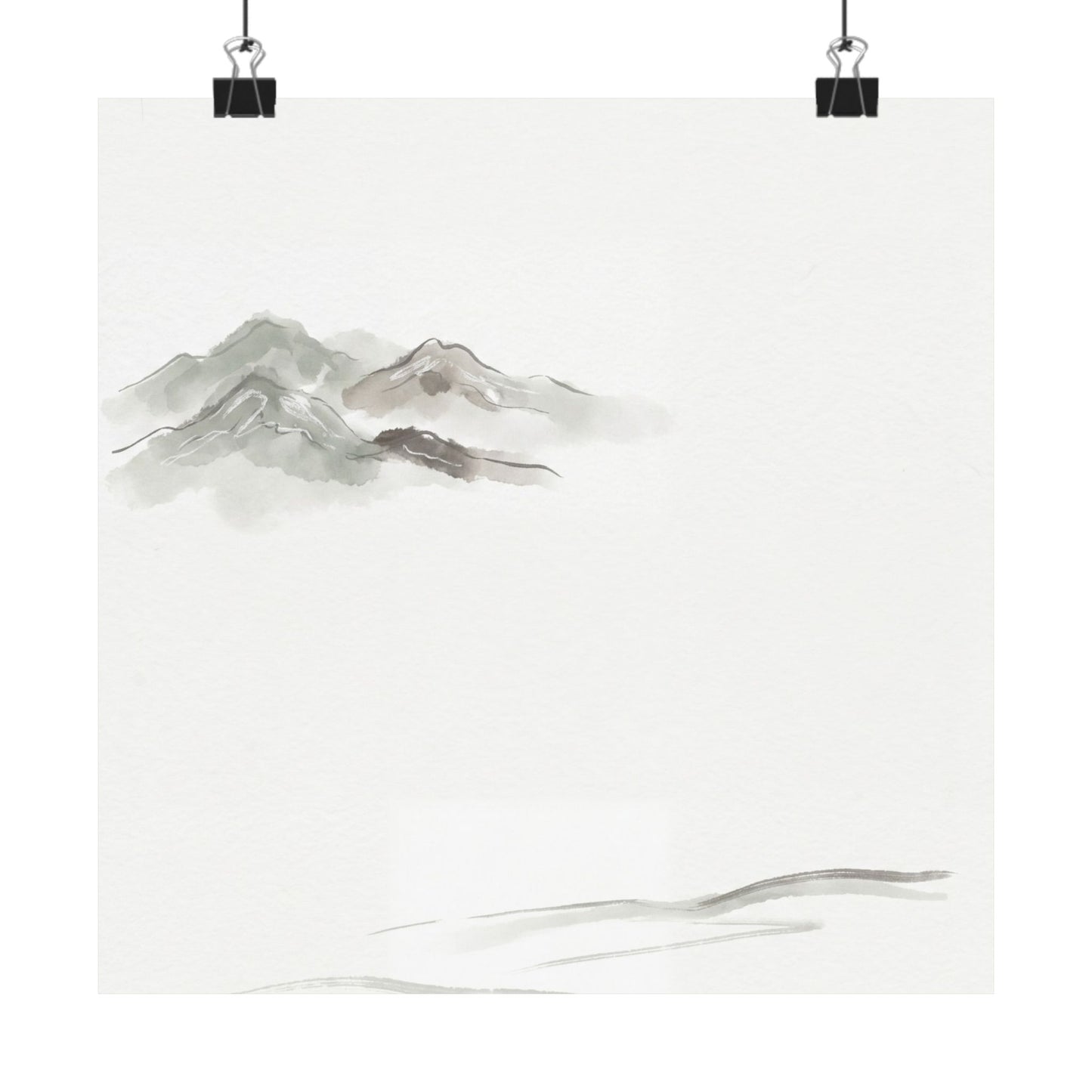 Japandi Mountain Mist in Overcast | Minimal Line Wall Art Print