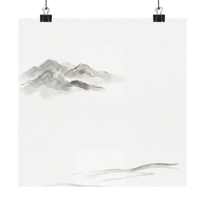 Japandi Mountain Mist in Overcast | Minimal Line Wall Art Print