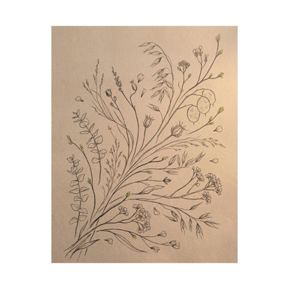 Warm Dried Flowers Wall Art Print - Minimal Line Japandi