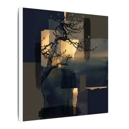 Golden Hour Pine Tree Canvas Art - Dark Japandi Kanso