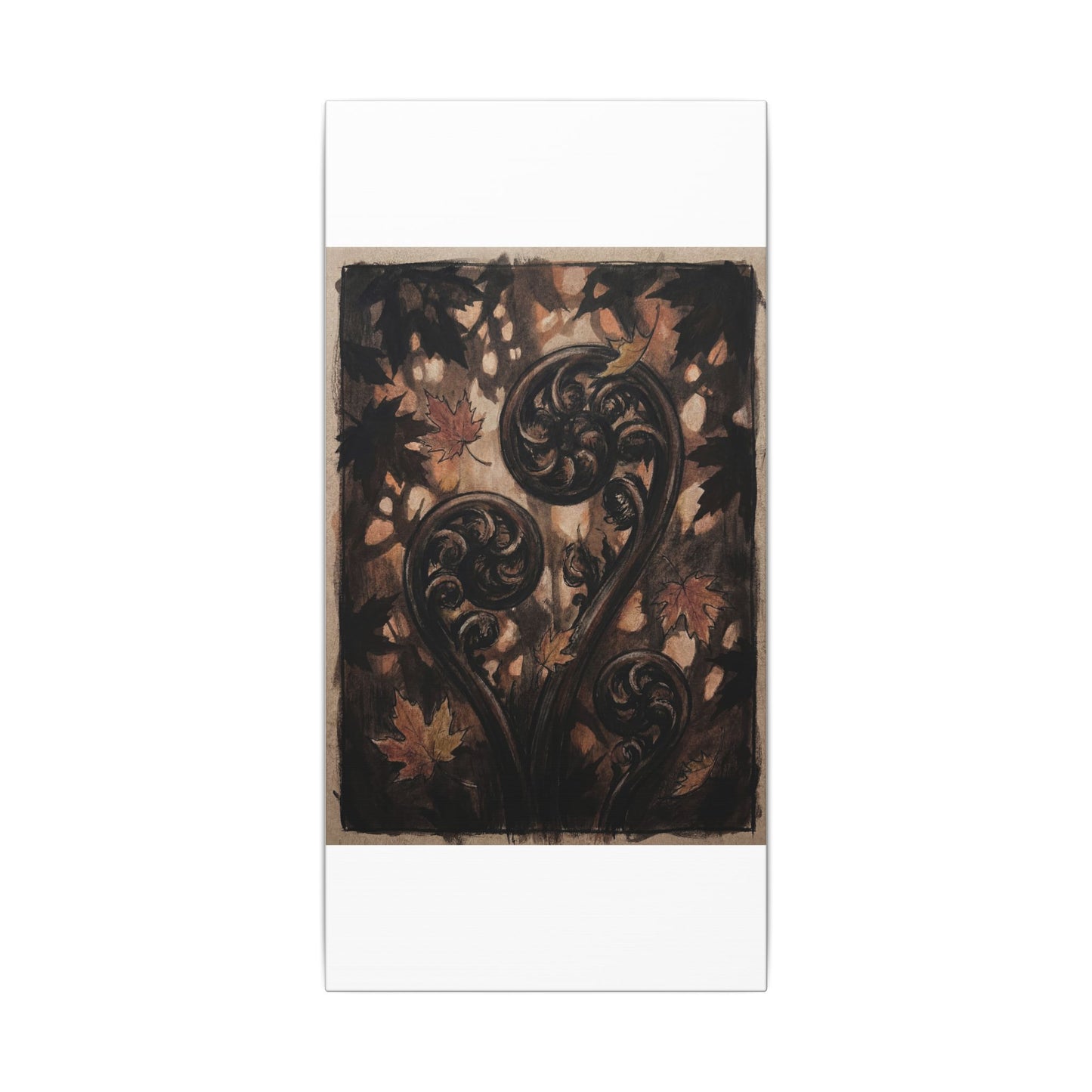 Mono No Aware Fern Unfurling Canvas Art - Dark Japandi Charcoal Ink